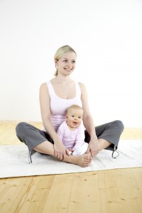 Every Day Sacred - mom in cobbler's pose, with baby